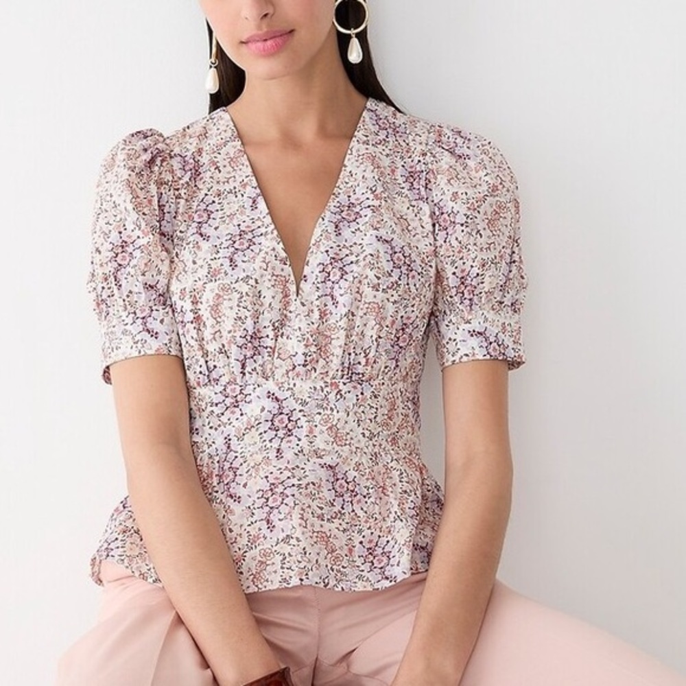 J. Crew Floral Blouse in Pink and White